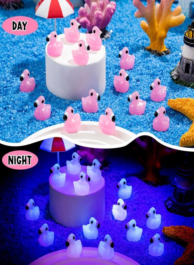 LHSYFBZ 100 Pcs Mini Resin Flamingo Ducks, Luminous Flamingo Tiny Ducks, Glow in The Dark Miniature Flamingos for Cake Topper Garden Dollhouse Landscape Aquarium Ornaments DIY Crafts - Image 3